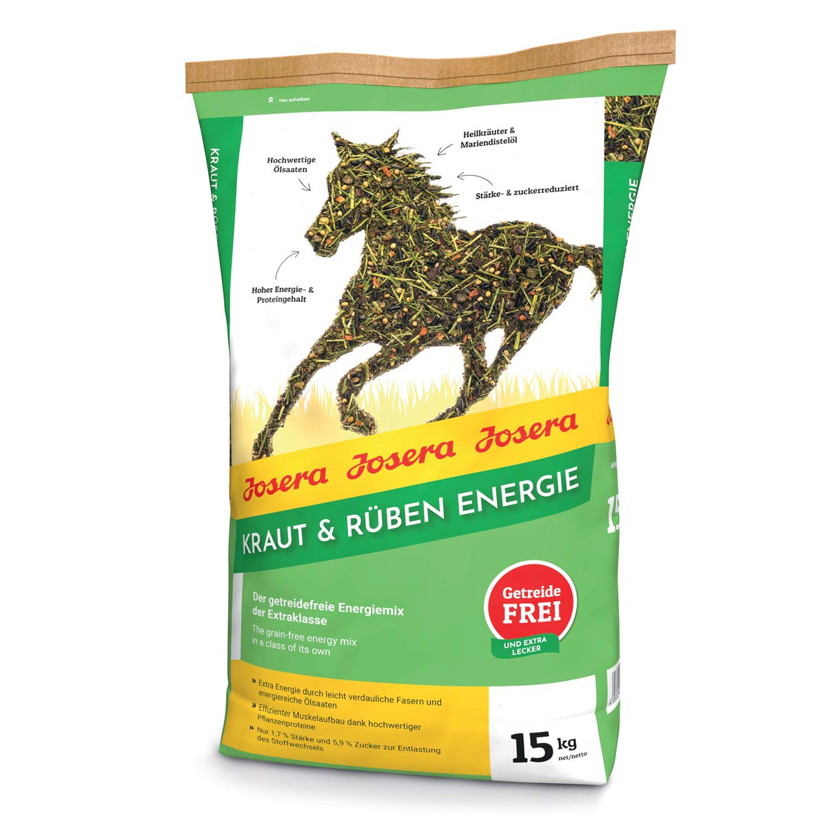 JOSERA Kraut & Rüben Energy (1 x 15 kg) | Premium Pferdefutter - Energiemix der Extraklasse | getreidefreie Rezeptur | effizienter Muskelaufbau|