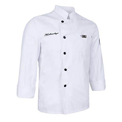 Harilla Frauen Kochjacke Langarm Köche Mantel Kleidung Einreiher Uniform, Weiß, L