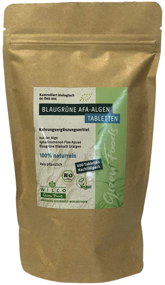 WILCO Bio AFA Alge 600 Presslinge Nachfüllpack - 100% Naturreines Nahrungsergänzungsmittel für körperliche Fitness und ein gesteigertes Wohlbefinden