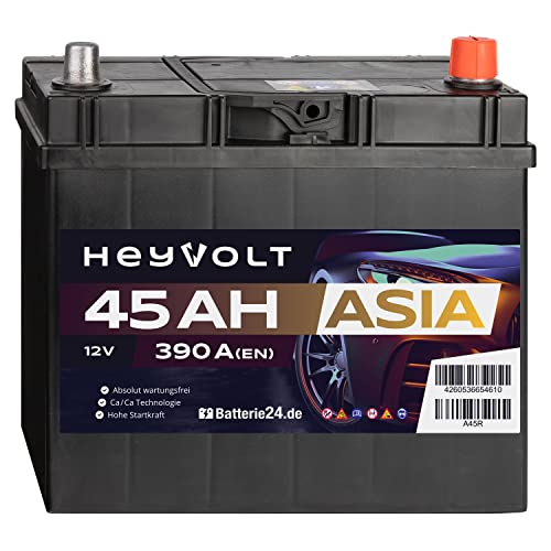 HeyVolt Asia Autobatterie 12V 45Ah 390A/EN Starterbatterie, absolut wartungsfrei, Pluspol Rechts