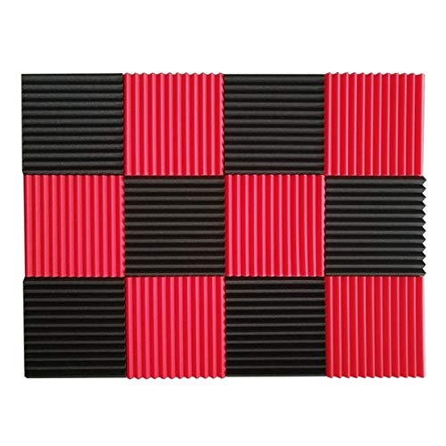 24 Stück 30 x 30 x 2,5 cm Akustikplatten Studio-Schalldämmung Schaumstoff-Keilfliesen Wandplatten (schwarz + rot)