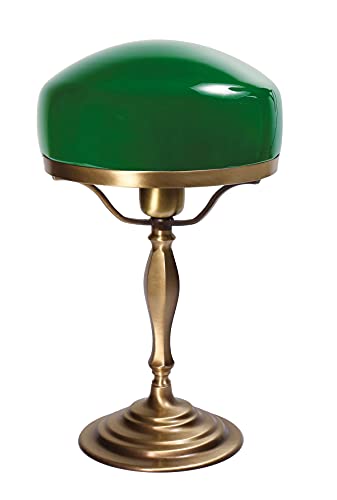Tischlampe Messing Grün Glasschirm Handarbeit Pilzform E27 bis 60W Jugendstil Bankerlampe Schreibtisch