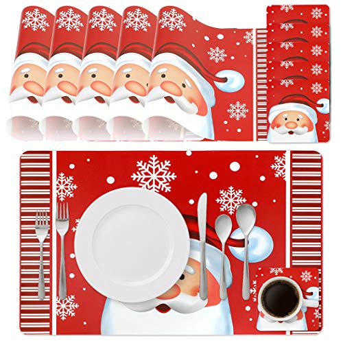 Joyibay 6PCS Christmas Santa Tischset wasserdichte Schneeflocke Tischset mit 6PCS Untersetzer