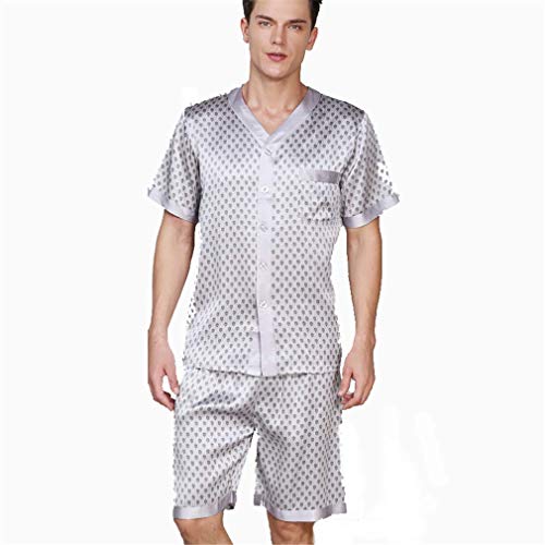 LLSS Herren 100％ Pyjama aus Reiner Seide, Button-Down-Kurzpyjama-Set, Loungewear Kurzarm-Pyjama-Set Nachtwäsche Nachtwäsche für den Sommer