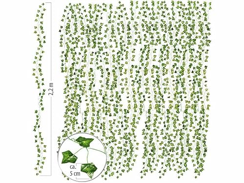 Carlo Milano Kunstpflanzen: 24er-Set Deko-Efeu-Girlanden mit je 2,2 m Länge und je 81 Blättern (Efeugirlande, Kunst Efeu, Balkon Sichtschutz)