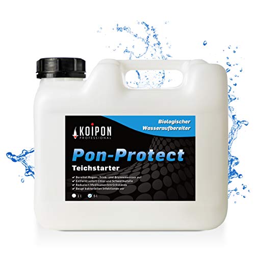 KOIPON Pon-Protect Wasseraufbereiter Teichreinigung 100% biologisch 5 l - effektiver Wasser Aufbereiter entfernt Chlor Kupfer Metalle zum Reinigen von Teichwasser im Gartenteich Koiteich Schwimmteich