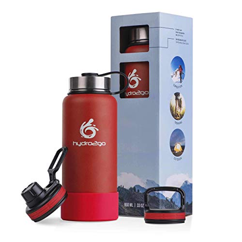 hydro2go ® Edelstahl Trinkflasche X-AlpsBottle - 1000ml / 1l | vakuumisolierte Thermosflasche + 3 Trinkverschlüsse | Auslaufsichere Isolierflasche | doppelwandige Outdoor Sportflasche | Thermoskanne