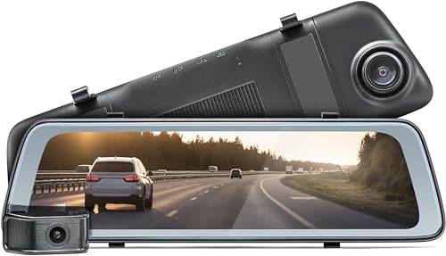 Road Angel Halo View 2K 1440p Dual Mirror Dash-Camera, mit 1080p Rückfahrkamera, 10" Touchscreen, Nachtsicht, integriertem WLAN, Dauerparkmodus, Schwarz