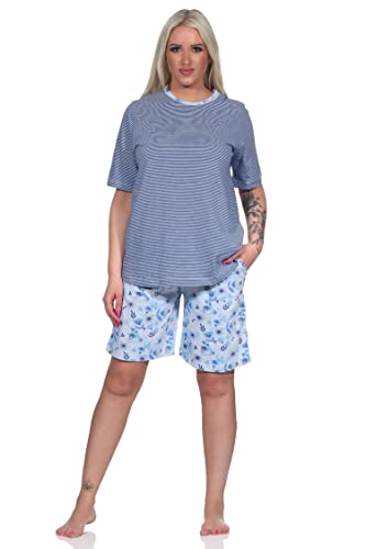 NORMANN-Wäschefabrik Eleganter Damen Kurzarm Pyjama Shorty Schlafanzug mit Spitzenbesatz - auch in Übergrössen, Farbe:hellblau, Größe:44-46