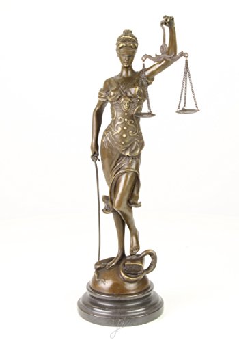 Clever-Deko Bronzefigur Bronzeskulptur Justitia Figur echte, hochwertige Bronze auf Granitsockel im Jugendstil römische Göttin der Gerechtigkeit
