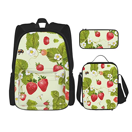 Lovely Strawberry Schoolbag Set von DREI Cross Lunch Bag Pencil Bag Set Jungen und Mädchen Schultasche