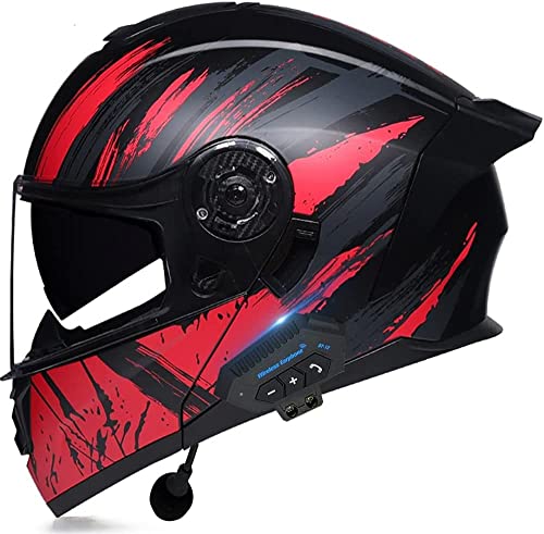 Klapphelm Bluetooth Motorradhelm,Integralhelm Motorradhelm Erwachsene Mit Doppelter Sonnenschutzlinse,ECE-Zertifiziert Motorradhelm Mit Automatischer Antwortfunktion (Color : C, Size : S=55-56cm)