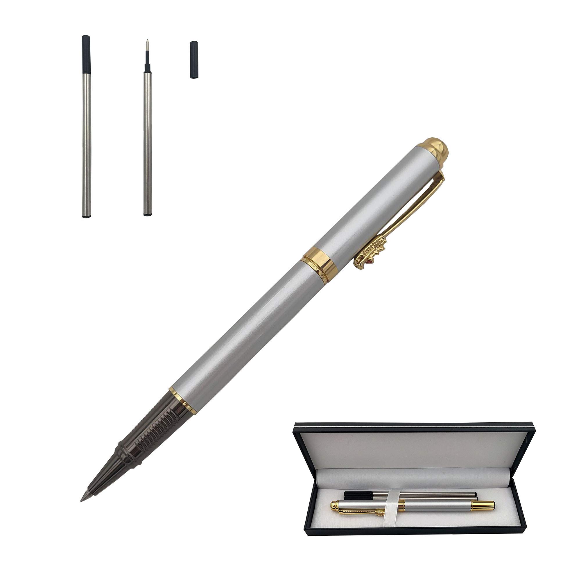 Accod Classic Business Metall-Kugelschreiber Signature Pen Tintenroller Gelschreiber High-End-Geschenkbox mit zwei baren Minen für Büro, Familie und Geschäftspartner (Silber)