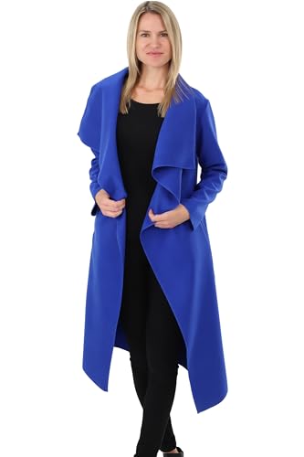 malito Damen Mantel lang mit Wasserfall-Schnitt | Trenchcoat mit Gürtel | weicher Dufflecoat | Parka - Jacke 3040 (blau)