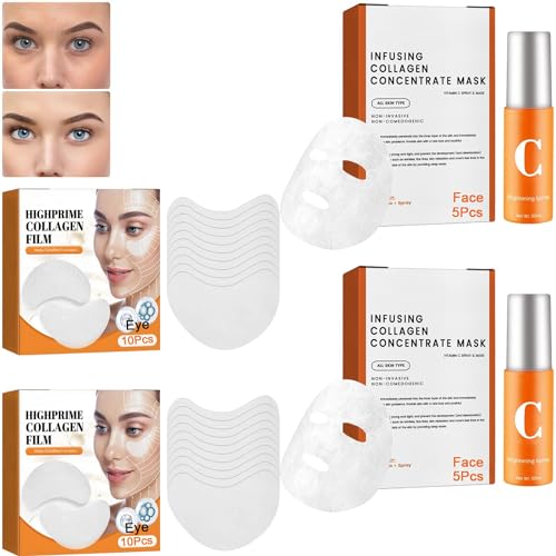 Koreanische Technologie LöSlicher Kollagenfilm, Korean Soluble Collagen Film, Highprime Kollagen Film Mask LöSlich & Mist Kit, Anti Aging Firming Mask (2Satz Gesicht+Auge)