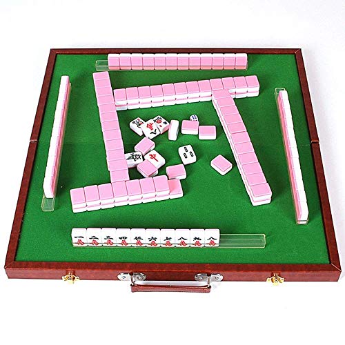 Mahjong-Set Mini 30 mm Mahjong Mahjong-Set Versammlungs-Partyspiel Traditionelles Spiel mit Mini-Tisch (Rosa 30 mm) (Rosa 30 mm)