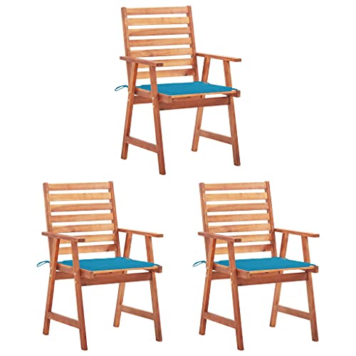 WRJENFSC Esszimmerstühle für die Terrasse Outdoor-Rasenstuhl Bistro-Stuhl Liegestuhl Garten-Essstühle 3 STK. mit Kissen Massivholz Akazie Geeignet für Rasen, Strand, Swimmingpool, Garten
