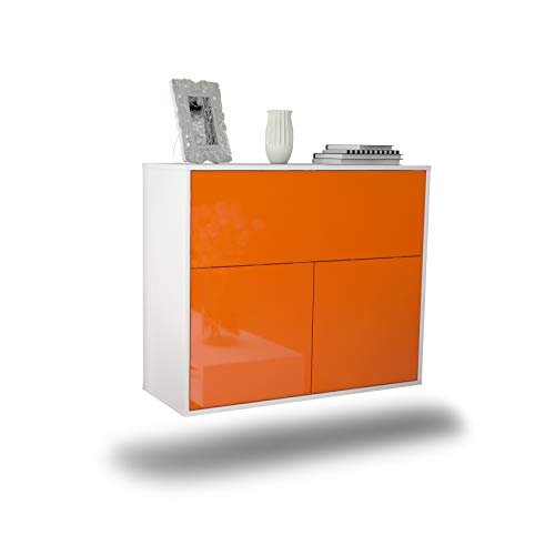 Dekati Sideboard Irving hängend (92x77x35cm) Korpus Weiss matt - Front Hochglanz Orange - Push to Open