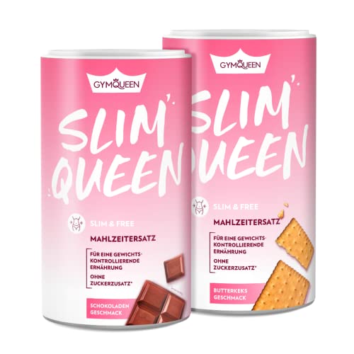 GymQueen Slim Queen Abnehm Shake 2x420g, Butterkeks + Schokolade, Leckerer Diät-Shake zum einfachen Abnehmen, Mahlzeitersatz mit wichtigen Vitaminen und Nährstoffen, nur 250 kcal pro Portion