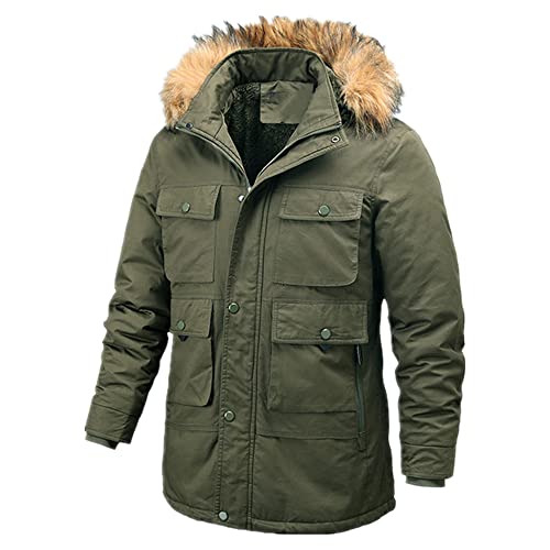 Winter Lange Jacke Herren Parka Herren Abnehmbare Kapuze Bequem Outwear, grün, XL