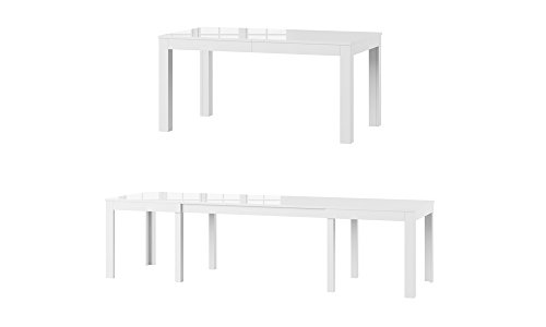 MPS groß praktisch Tisch WENUS 160-300x90x76cm Weiß Hochglanz 4-12 Personen Esstisch mit ausziehbarer Tischplatte auf 300 cm Esstisch Ausziehtisch
