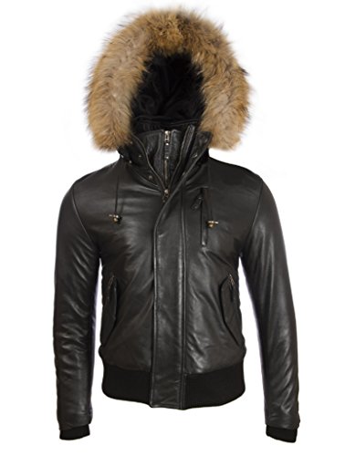 Aviatrix Herren Hochwertig Echtes Leder Mode Jacke Mit Abnehmbare Kapuze (QS6C)