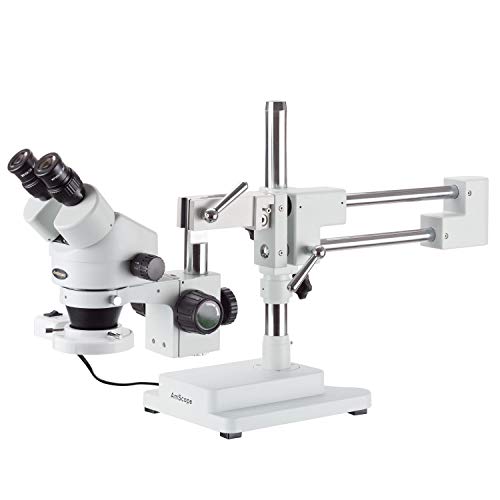 AmScope SM-4B-FRL Binokulares Stereo-Boom-Mikroskop mit Ringlicht, 7X-45X, Weiß