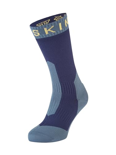 SealSkinz Waterproof Extreme Cold Weather Mid Length Sock, Navy Blue/Yellow, S