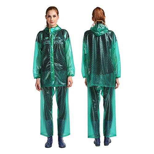 GX Regenanzug, Transparente PVC Frauen Split Dot Set, Outdoor Reiten Winddicht Poncho (Farbe : Green, Größe : XL)