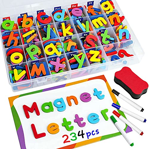 Peowuieu 244 Stück Magnet Buchstaben Zahlen Set, Großbuchstaben Kleinbuchstaben Schaumstoff Alphabet 123 Kühlschrank Magnet, Lernen Spielzeug Set