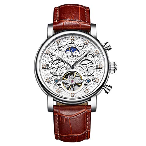 Smartwatches,Vollautomatisches Hohles Wasserdichtes Mechanisches Uhrenlitchi Muster Lederarmband Weißer Brauner Gürtel Mit Silbermuschel