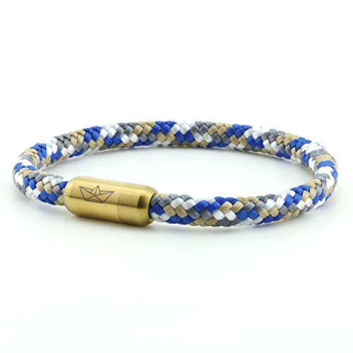 Paper-Ship Armband Atlantis No. 513-5mm Segeltau Seil in Weiß/Blau/Grau/Beige mit Magnetverschluss in Gold (19.00)