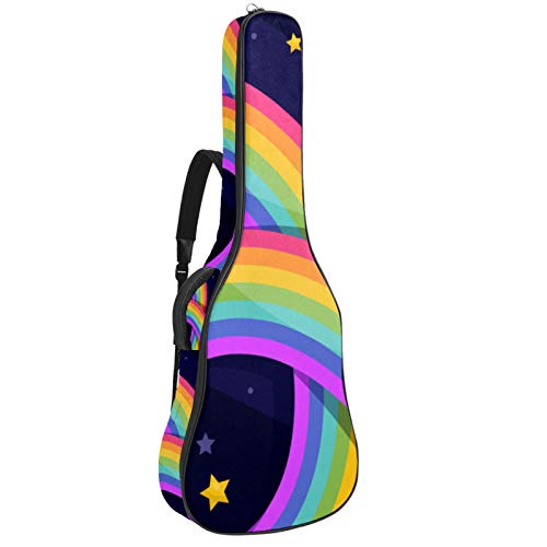 Gitarren-Gigbag, wasserdicht, Reißverschluss, weich, für Bassgitarre, Akustik- und klassische Folk-Gitarre, Regenbogen-Sterne