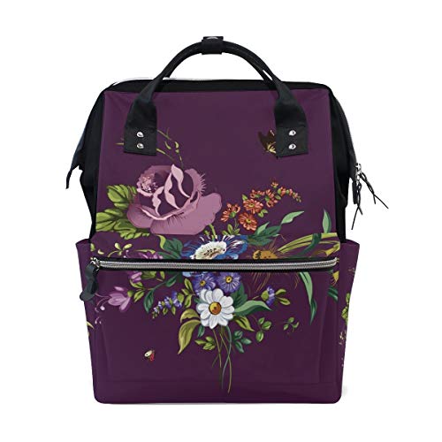 FANTAZIO Mummy Bag Rucksack Violett Blume mit Schmetterling Schultasche