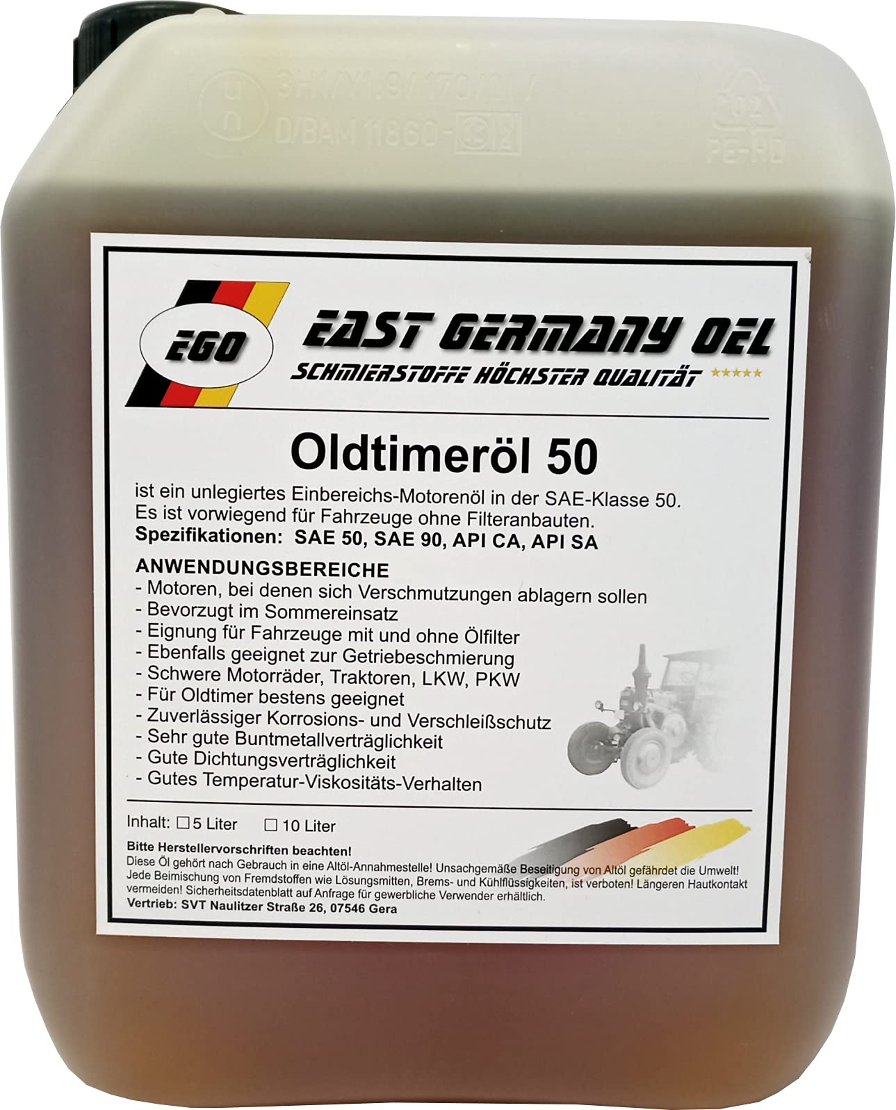 East Germany OIL Oldtimeröl 50 im 5 Liter Kanister