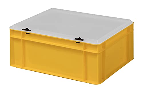 Design Eurobox Stapelbox Lagerbehälter Kunststoffbox in 5 Farben und 16 Größen mit transparentem Deckel (matt) (gelb, 40x30x18 cm)