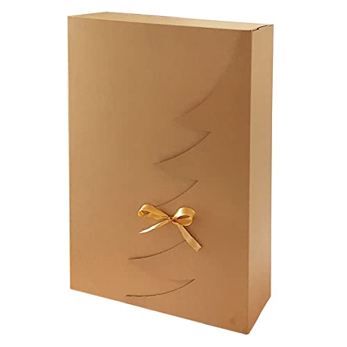 Premium ECO Weihnachtsbaum Geschenkbox – 12 Stk – 45x30x9 cm | Eingetragenes EU-Design | Satinband | Nachhaltige Verpackungslösung