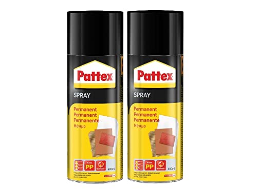 Pattex Sprühkleber Power Spray Permanent, lösemittelhaltiger Sprühklebstoff für schnelle und dauerhafte Verklebungen, farblos, 2x 400ml Dose