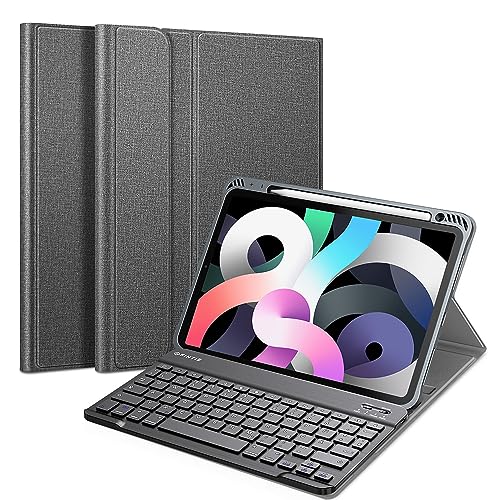 Fintie Tastatur Hülle für iPad Air 10,9" 2020 (4. Generation) Soft TPU Rückseite Gehäuse Schutzhülle mit Pencil Halter, magnetisch Abnehmbarer Bluetooth Tastatur mit QWERTZ Layout, dunkelgrau