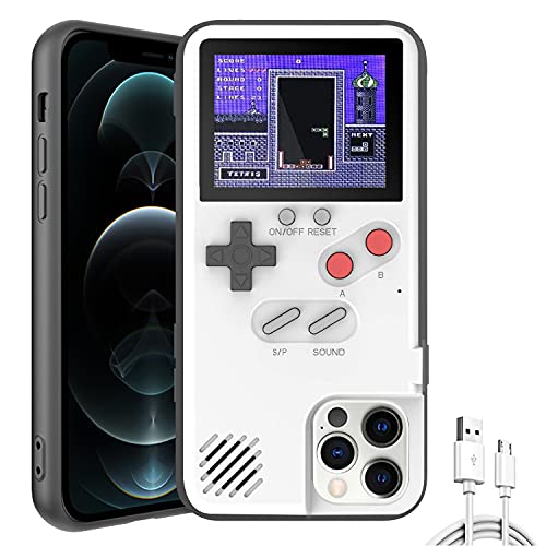 Gameboy iPhone, Retro 3D Design Stil Silikon mit 36 kleinen Spielen, Farbdisplay stoßfest Videospiel Handyhülle für /7/8/6S/6P/X/XS Max/11/11 Pro, iPhone 6/7/8/6S, weiß