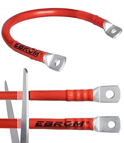 EBROM Batteriekabel KFZ Kabel 16 mm² rot, fertig konfektioniert inkl Schrumpfschlauch, ab 30 cm bis 10 Meter, viele verfügbare Längen mit Ringösen/Kabelschuhe M6/M8/M10 kombinierbar 16mm2 (16 mm2) ROT