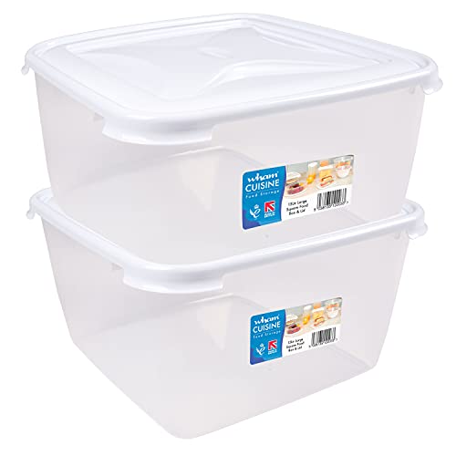 #11 2 Stück Vorratsdose Set 15 Liter mit Deckel Frischhaltedose - Aufbewahrungsbox mit Deckel - lebensmittelecht - transparent mit weißem Deckel - quadratisch