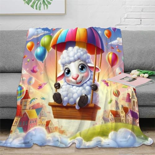 süße Schafe Flanell Sofadecke 3D Druck Tierthema Decke Weichen Flauschig Bett Decken Flauschig Warm Kuscheldecke for Erwachsene Kinder 60x80inch(150x200cm)