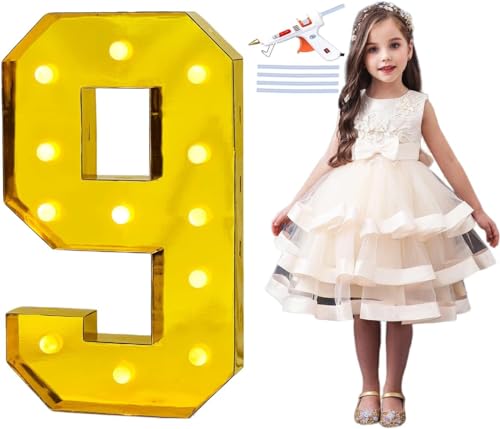 PILIN 100 CM Gold Large Led Light Up Number 9 Letters for Birthday Decor, mit Hei?klebepistole und Halterung, Marquee light up Numbers Party Wedding Graduation Baby Shower Decoration