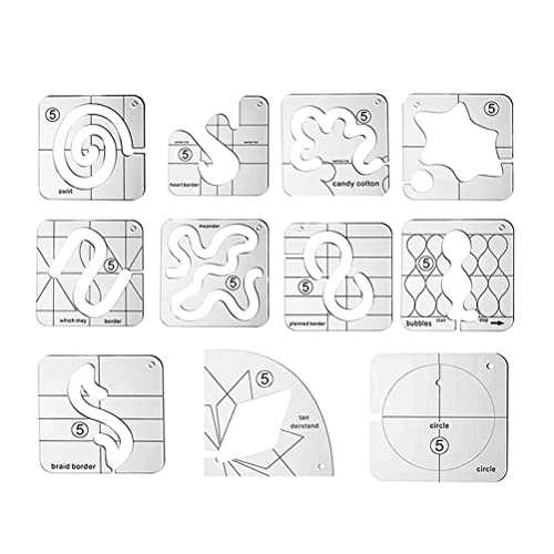 Asotagi 11 Stück Quilt-Vorlagen Nähmaschinen-Lineal Acryl DIY Nähwerkzeuge Kit Hand Patchwork Lineal Multifunktionale freie Bewegung Quilten Griff Schablone Lineale Prägeformen