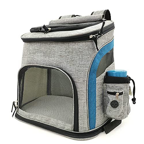 MBLUE Mesh Dog Bag Atmungsaktiver Hunderucksack Große Kapazität Katzentragetasche Pet Carrier (Grau-Blau)