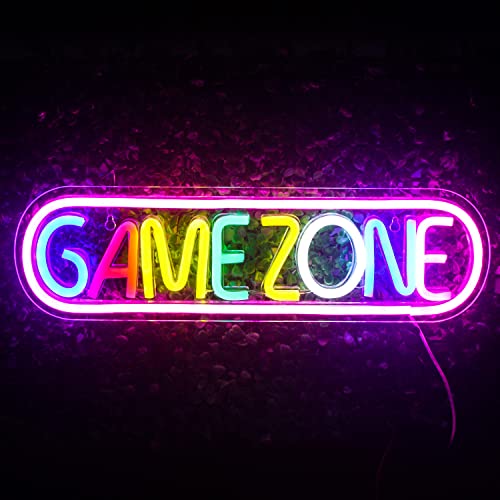 Spiel Zone Neon Zeichen Gamer LED Neon Licht Gaming Zone Neon Zeichen für Spiel Raum Dekor, Spielbereich, Mann Höhle, Pub, Geschenk für Jugendliche, Freunde, Jungen (bunt)
