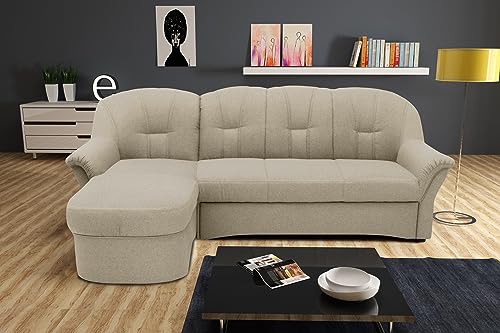 DOMO. collection Couch mit Longchair und Schlaffunktion, Polstermöbel, Ecksofa, L-Form, Eckcouch, Sofa, Schlamm, 142 x 233 cm