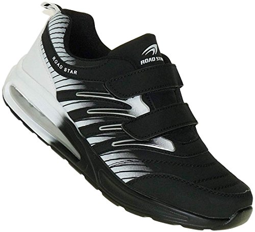 Bootsland Unisex Klett Sportschuhe Sneaker Turnschuhe Freizeitschuhe 001, Schuhgröße:48, Farbe:Schwarz/Weiß