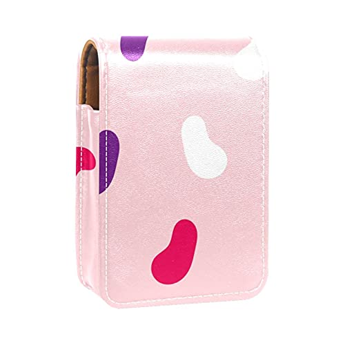 Make-up-Lippenstift-Etui für draußen, weiße Blumen, rosa Hintergrund, tragbarer Lippenstift-Organizer mit Spiegel, Mini-Make-up-Tasche für bis zu 3 Lippenstifte, Mehrfarbig-9, 9.5x2x7 cm/3.7x0.8x2.7
